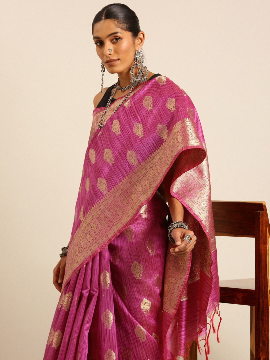 Taavi Ethnic Motifs Zari Handloom Banarasi Inspired Woven Legacy saree