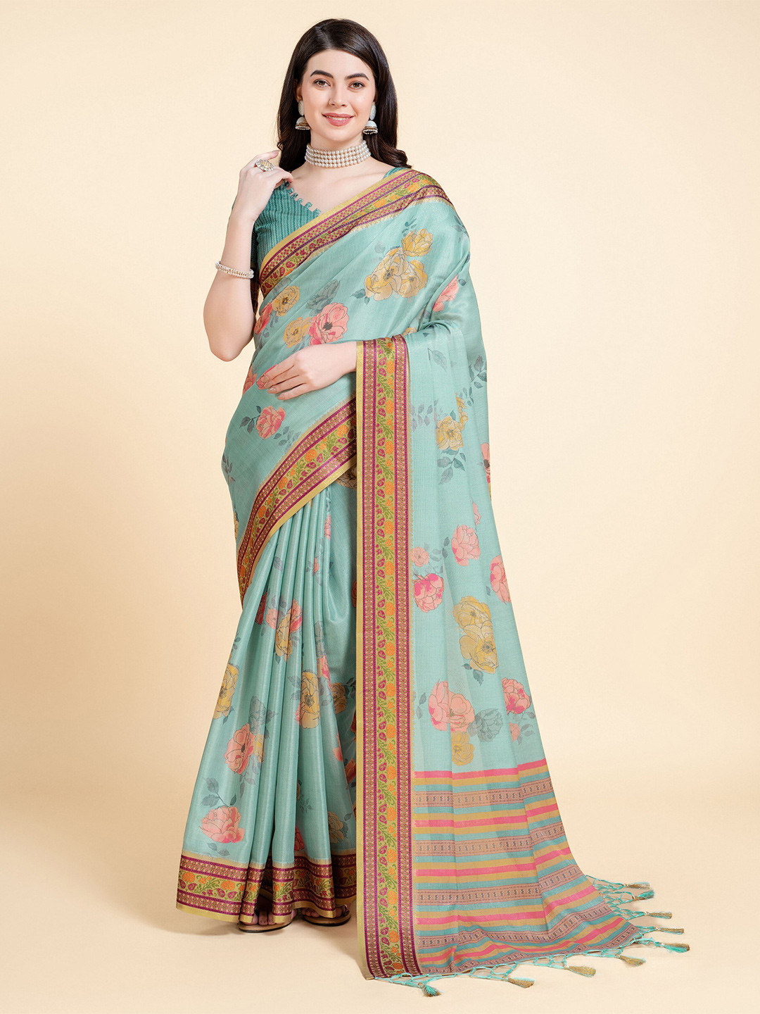 Mitera Floral Woven Design Kanjeevaram Tissue Silk Saree