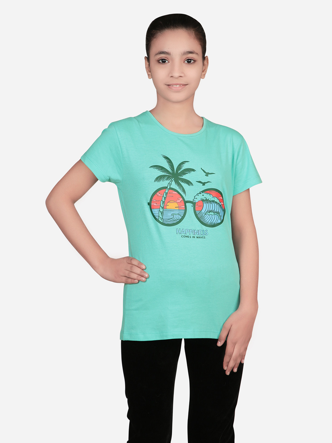 Bodycare Girls Typography Printed Raw Edge Short Sleeves Cotton Casual T-shirt