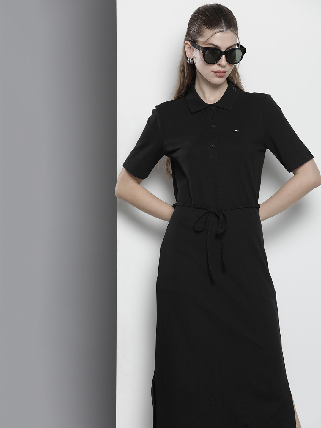 Tommy Hilfiger Solid Sheath Midi Dress With A Side Slit