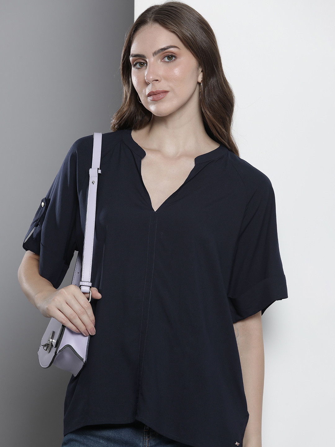 Tommy Hilfiger Solid Roll-Up Sleeves Top