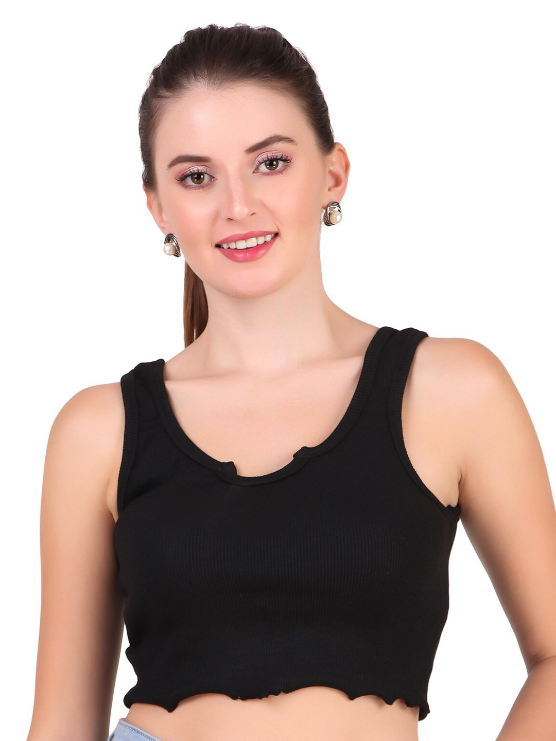 BAESD Opaque Scoop Neck Sleeveless Knitted Cotton Fitted Casual Crop Top