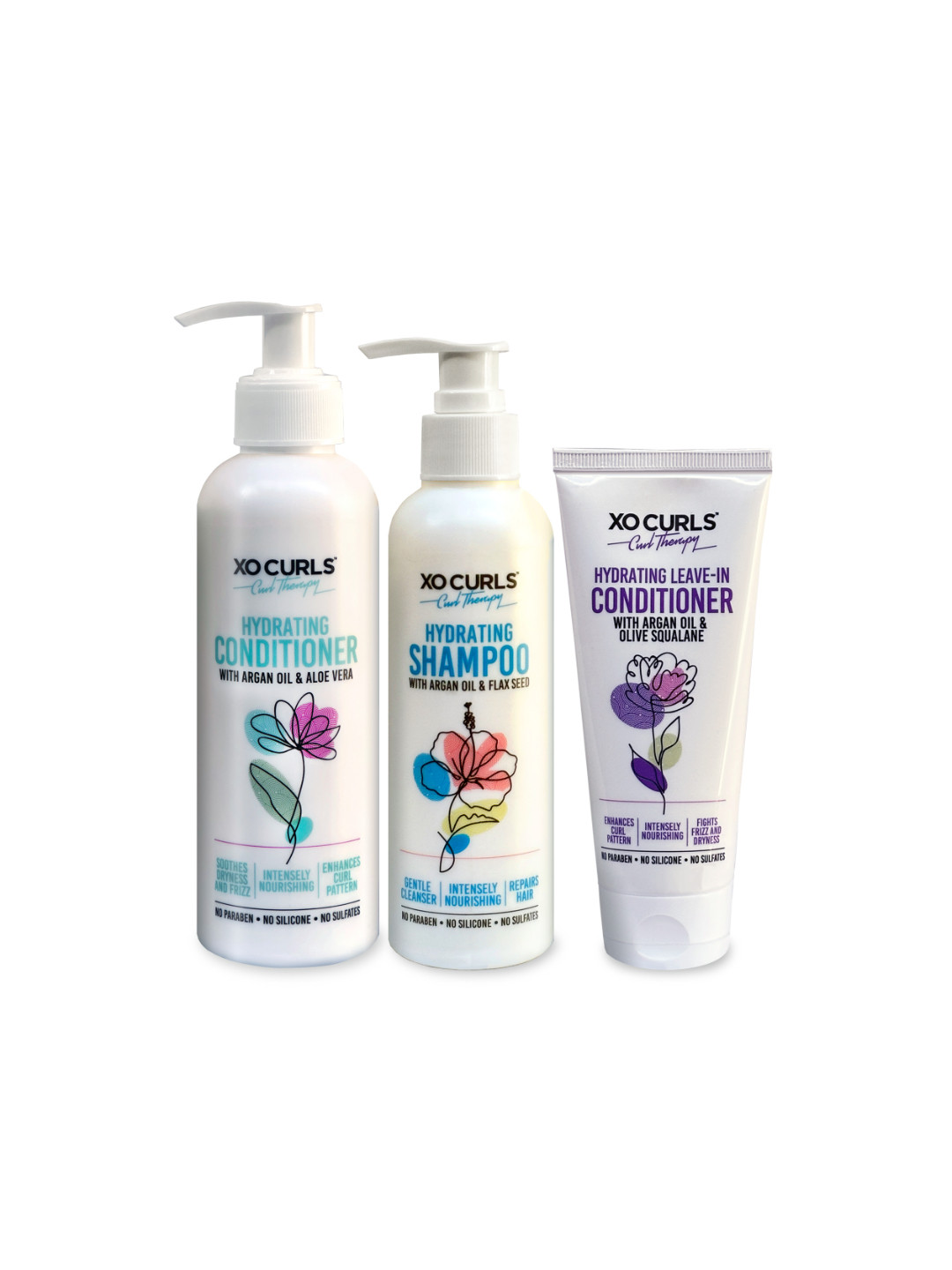 XO CURLS 3-Pcs Hydrating Shampoo- Conditioner & Leave In Conditioner Combo