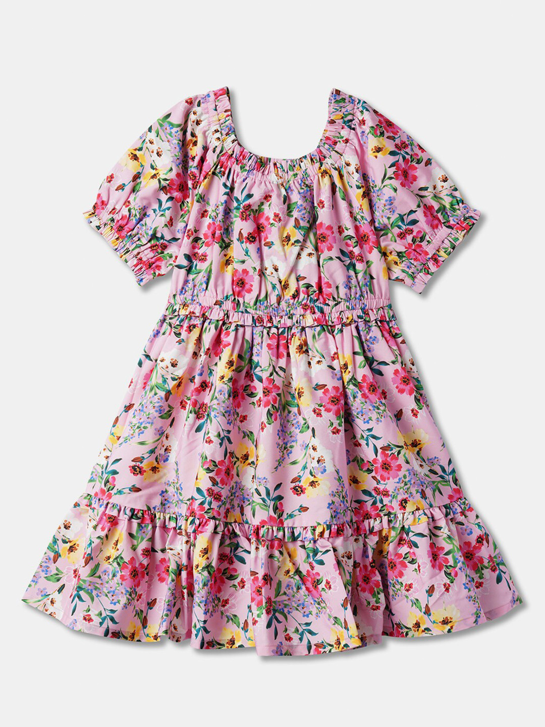 R&B Pink Floral Print Round Neck Fit & Flare Dress
