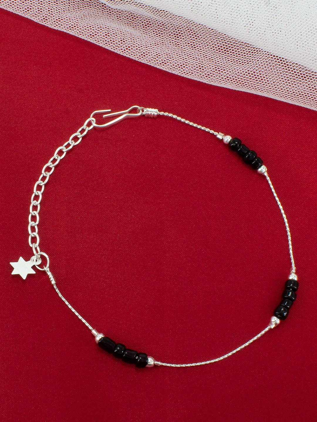 PRIVIU Silver-Plated Artificial Beads Beaded Anklet