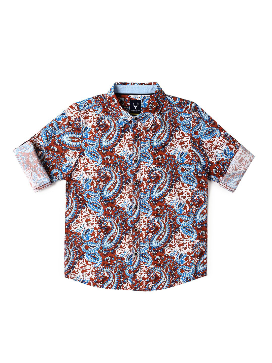 Allen Solly Junior Boys Slim Fit Paisley Printed Roll-Up Sleeves Casual Shirt