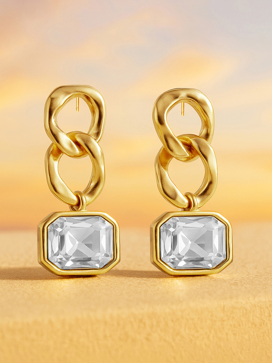 Rubans Voguish 18K Gold Plated Chain Link Earrings with AD Studded Stylish Jewelry