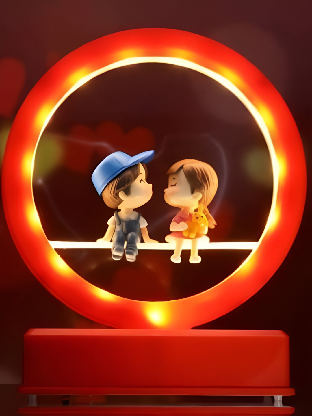 TIED RIBBONS Valentine Romantic Led Couple Red Polyresin Glossy Living Room Lights Medium Showpiece - 6.3 Inches