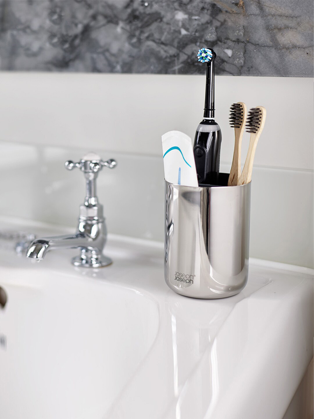 Joseph Joseph Stainless Steel  Glossy Toothbrush Caddy