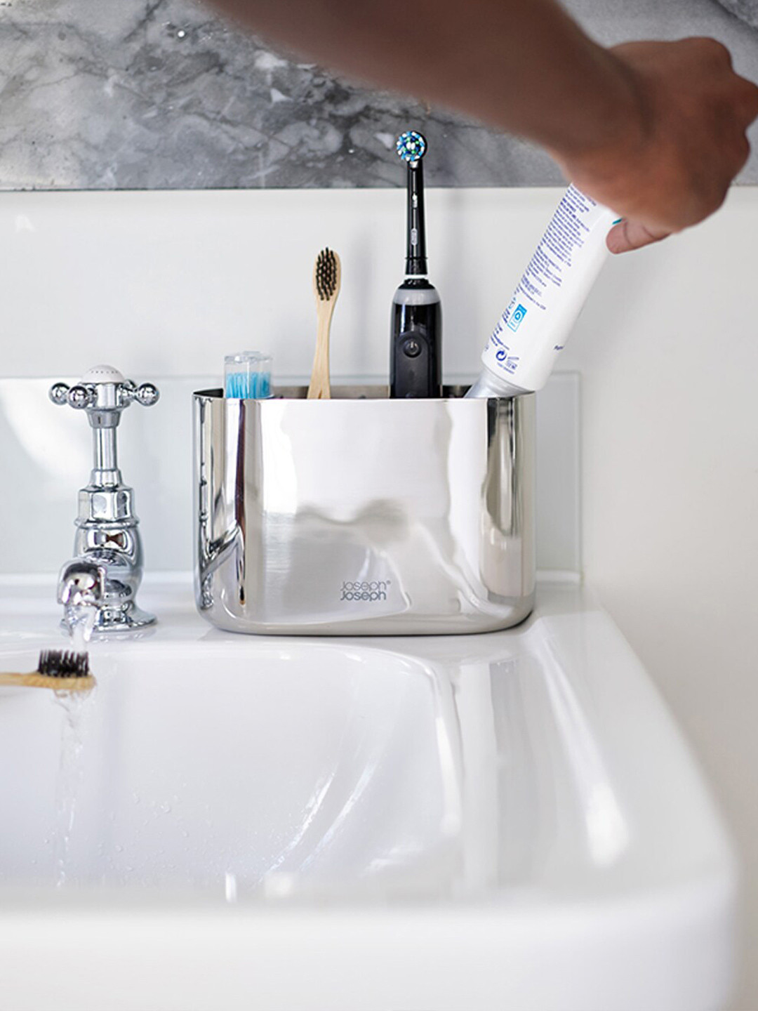 Joseph Joseph Stainless Steel  Glossy Toothbrush Caddy