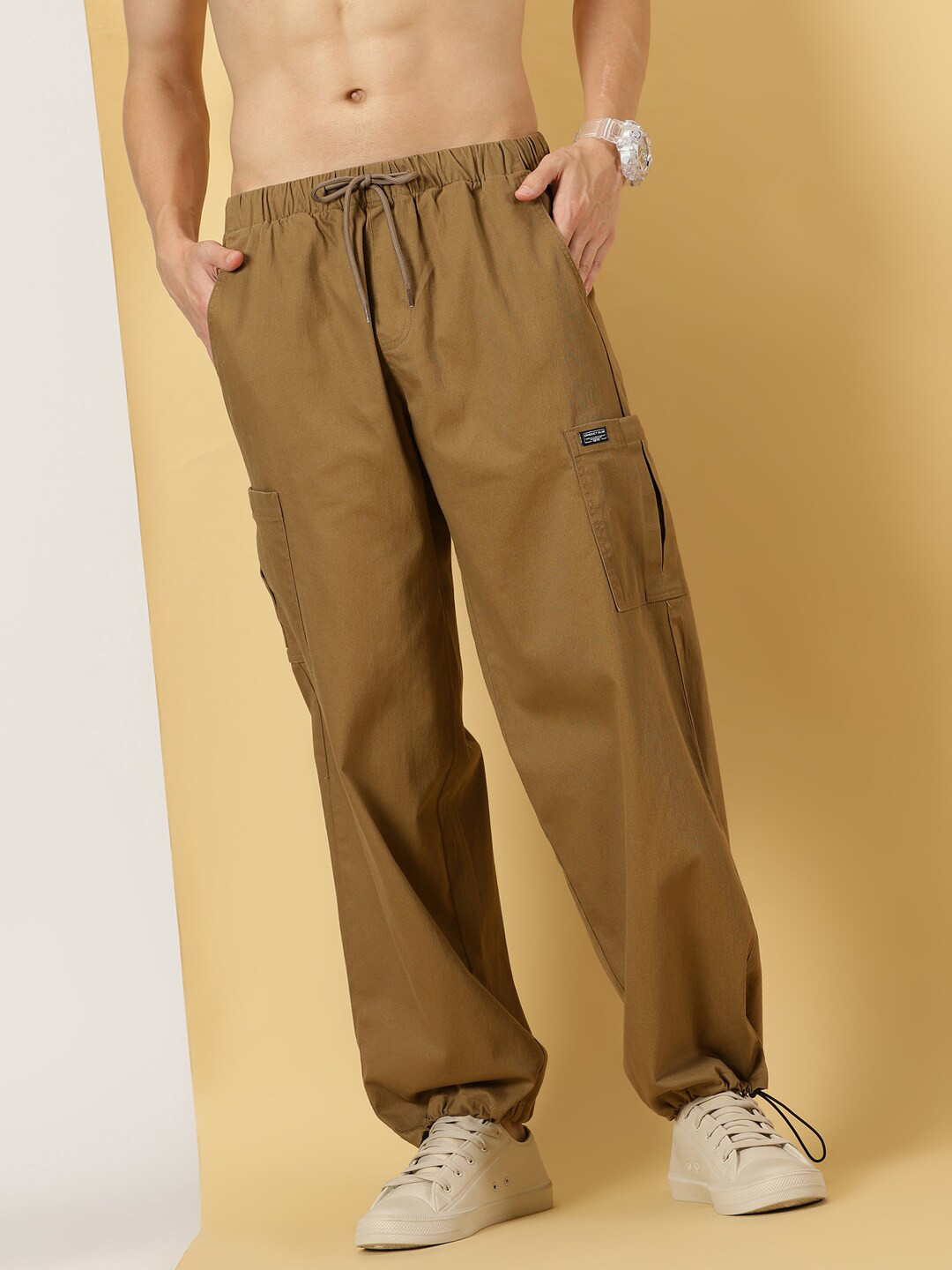 Thomas Scott Men Parachute Loose Fit Cricket Club Collection Pure Cotton Cargo Trousers