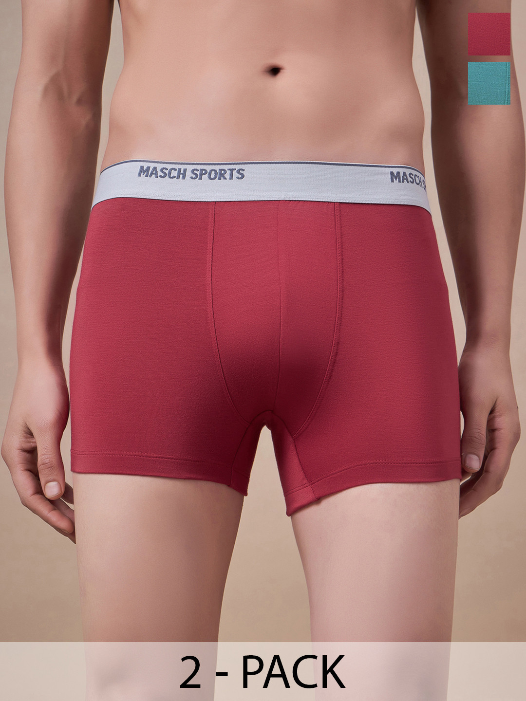Masch Sports Pack Of 2 Antimicrobial Trunks TRK-2-SOL-ET-RED-GRN