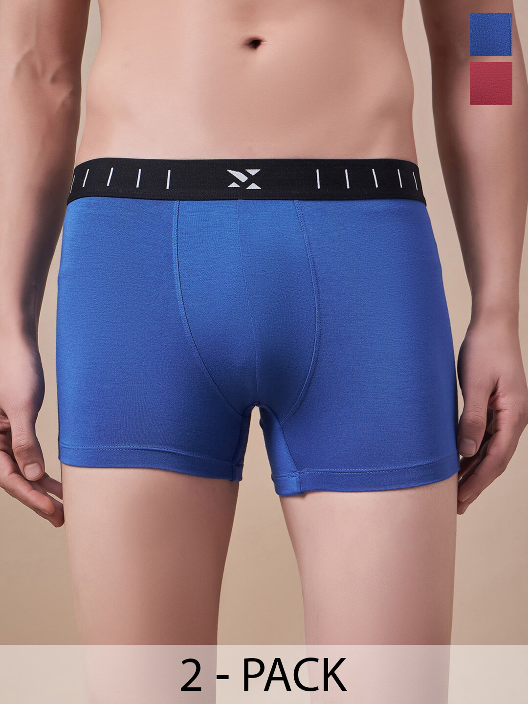Masch Sports Men Pack Of 2 Mid-Rise Anti-Bacterial Trunks TRK-2-SOL-EI-BLU-ET-RED