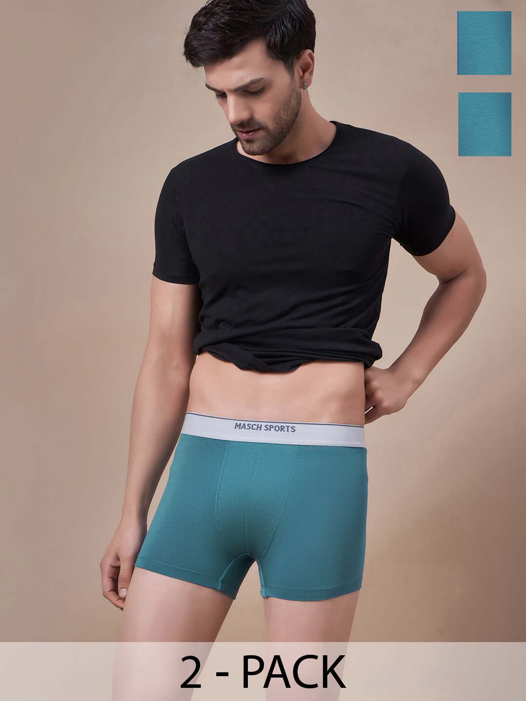 Masch Sports Pack Of 2 Mid-Rise Anti-Bacterial Trunks TRK-2-SOL-ET-GRN-GRN