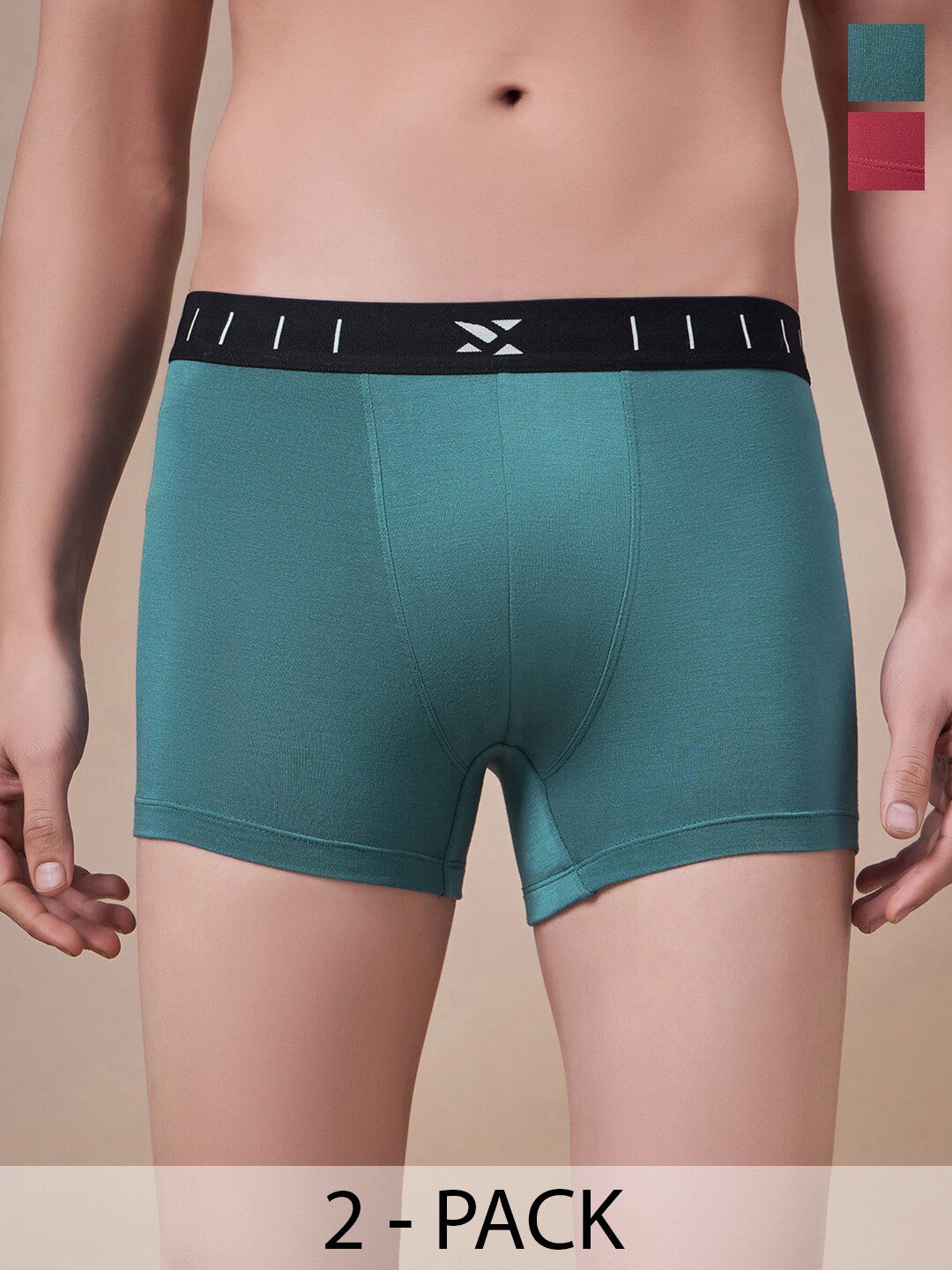 Masch Sports Pack Of 2 Mid-Rise Anti-Bacterial Trunks TRK-2-SOL-EI-RED-GRN