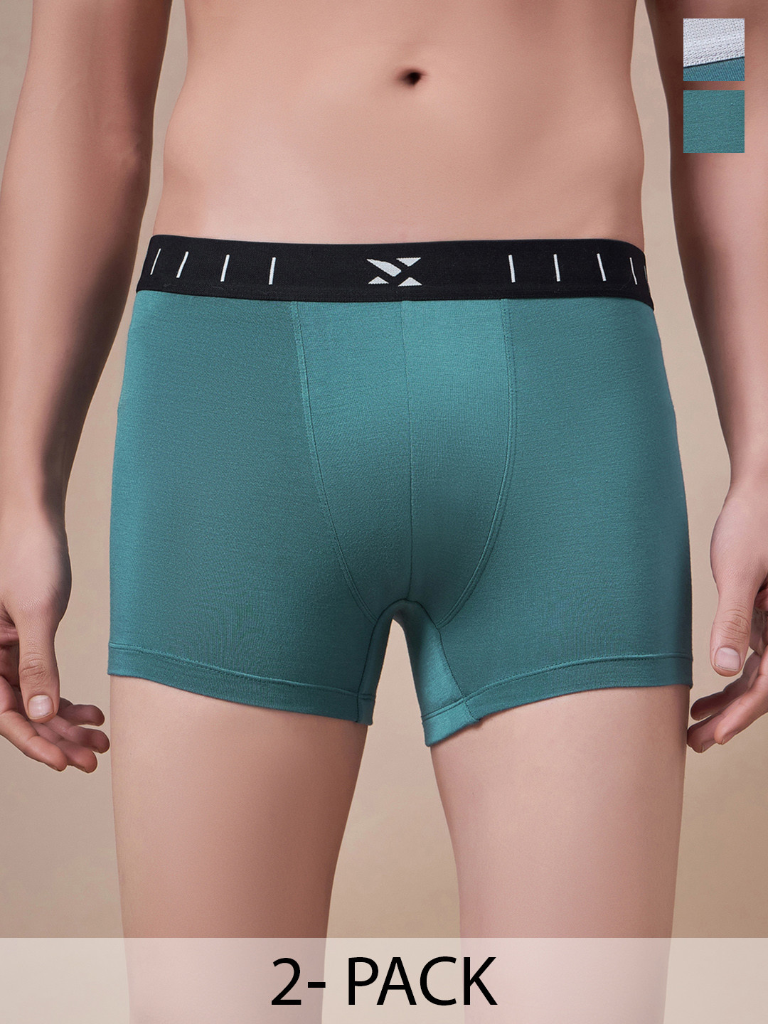 Masch Sports Pack Of 2 Mid-Rise Anti-Bacterial Trunks TRK-2-SOL-EI-GRN-ET-GRN