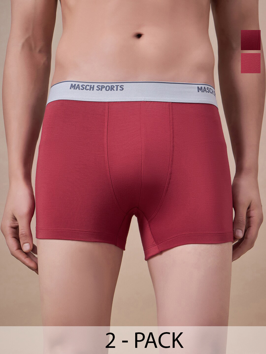 Masch Sports Pack Of 2 Anti Bacterial Trunks TRK-2-SOL-ET-RED-RED