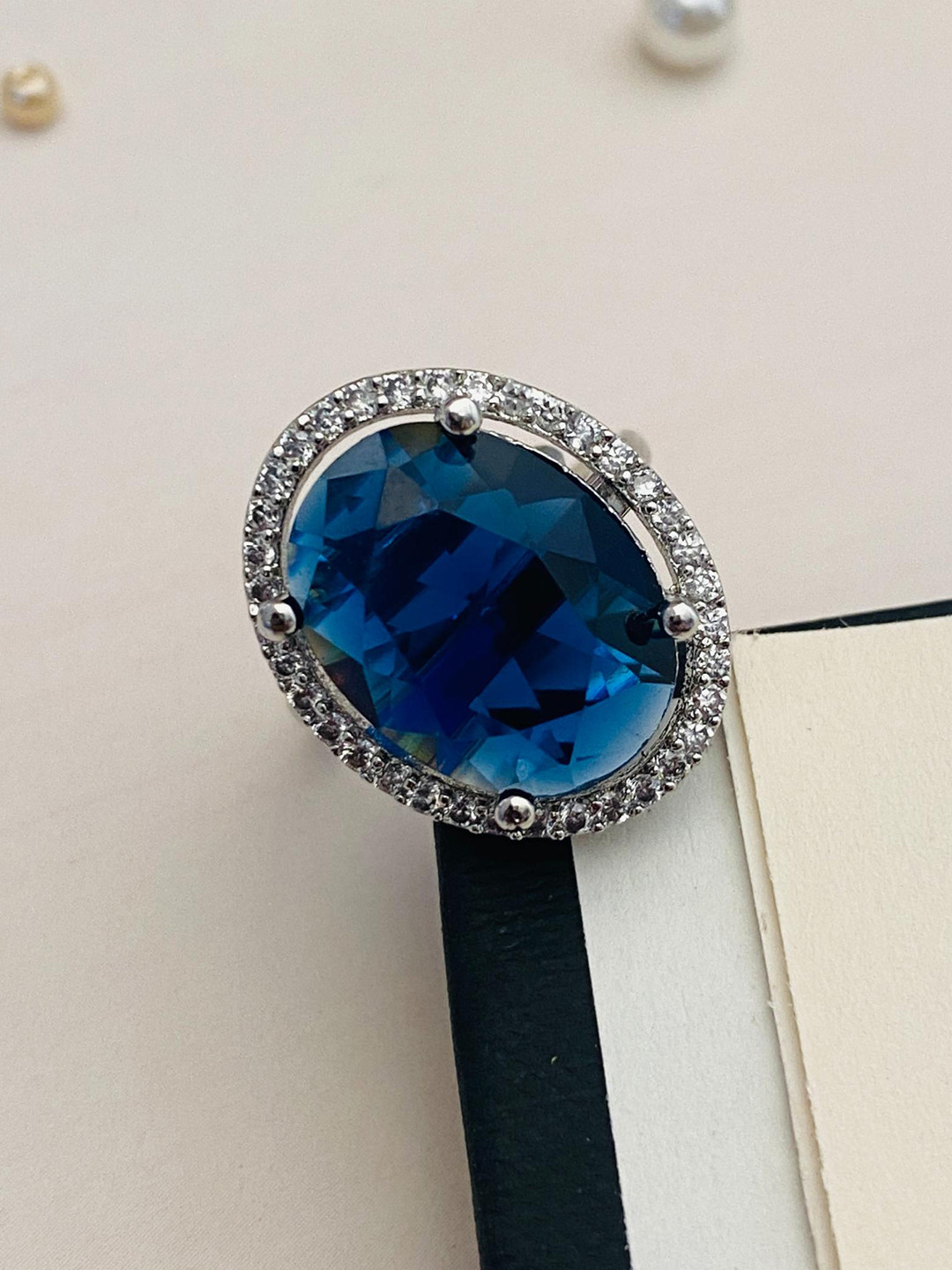 ABDESIGNS Silver-Plated American Diamond-Studded Adjustable Finger Rings