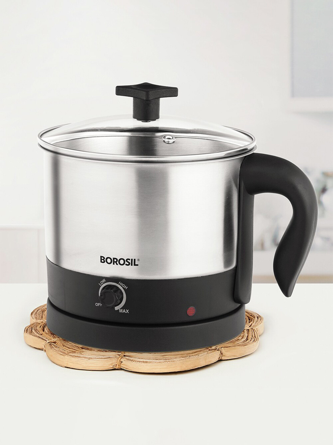 BOROSIL Omni Silver-toned Stainless Steel Electric Multipurpose Kettle 1 L