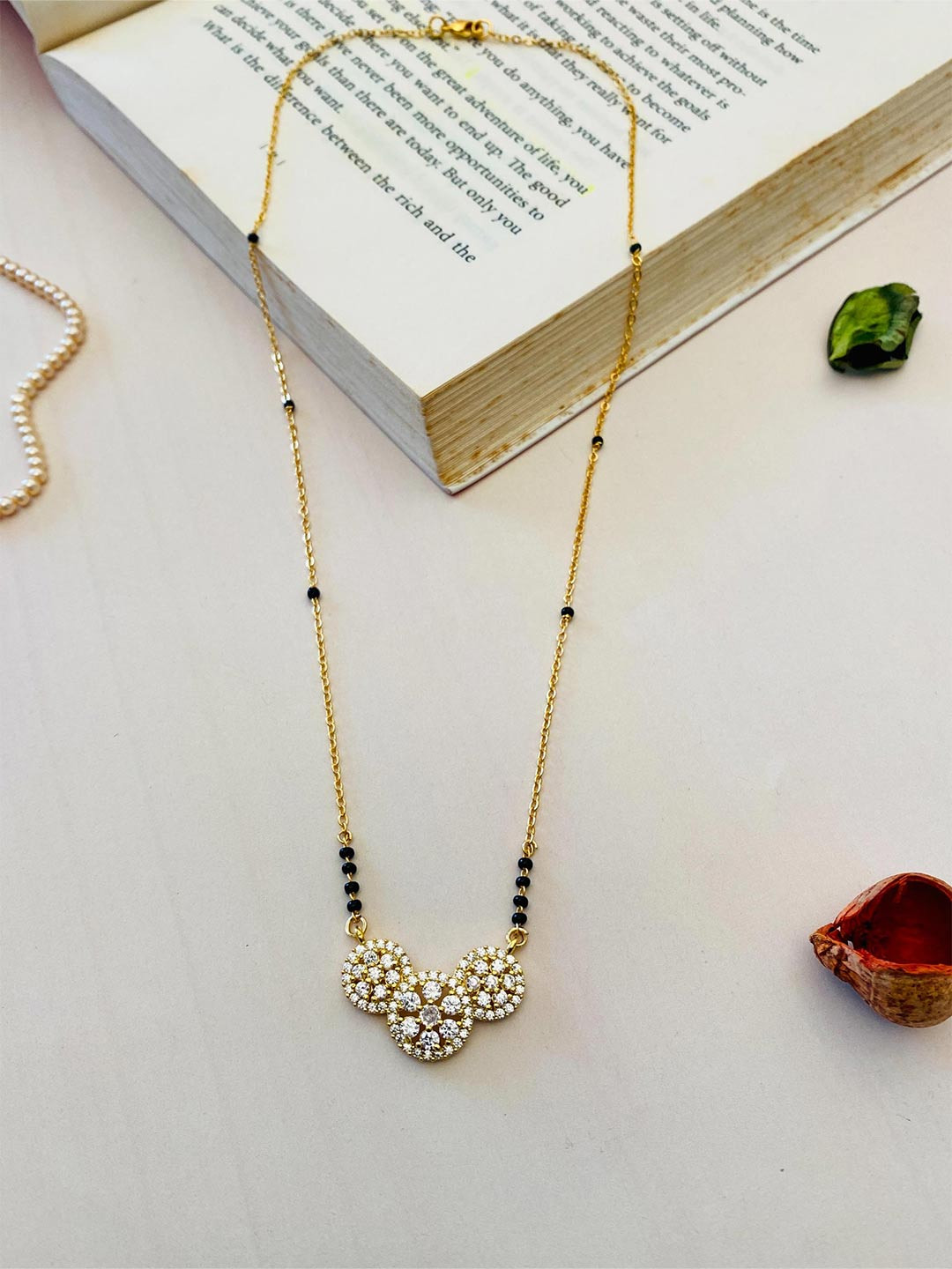 ABDESIGNS Gold-Plated Stones Studded & Beaded Mangalsutra