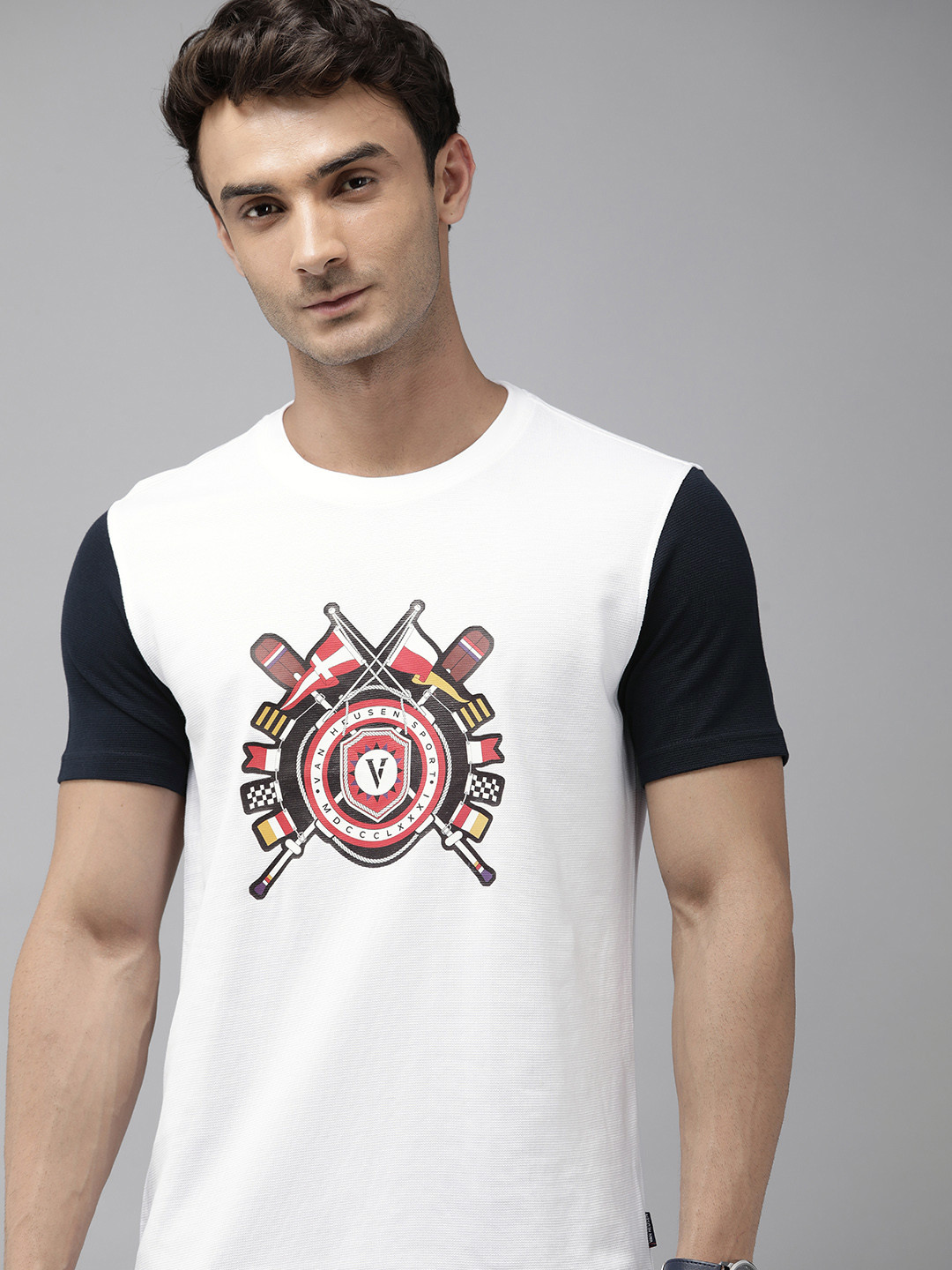 Van Heusen Men Brand Logo Printed Pure Cotton T-shirt