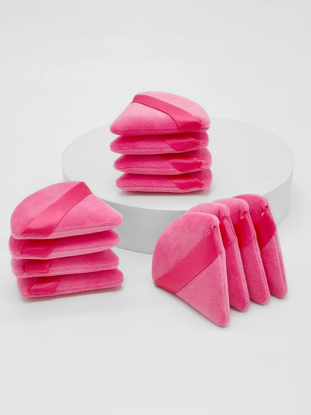FEELHIGH 12Pcs Triangle Velvet Powder Puff with Ribbon Band Handle - Rose Red
