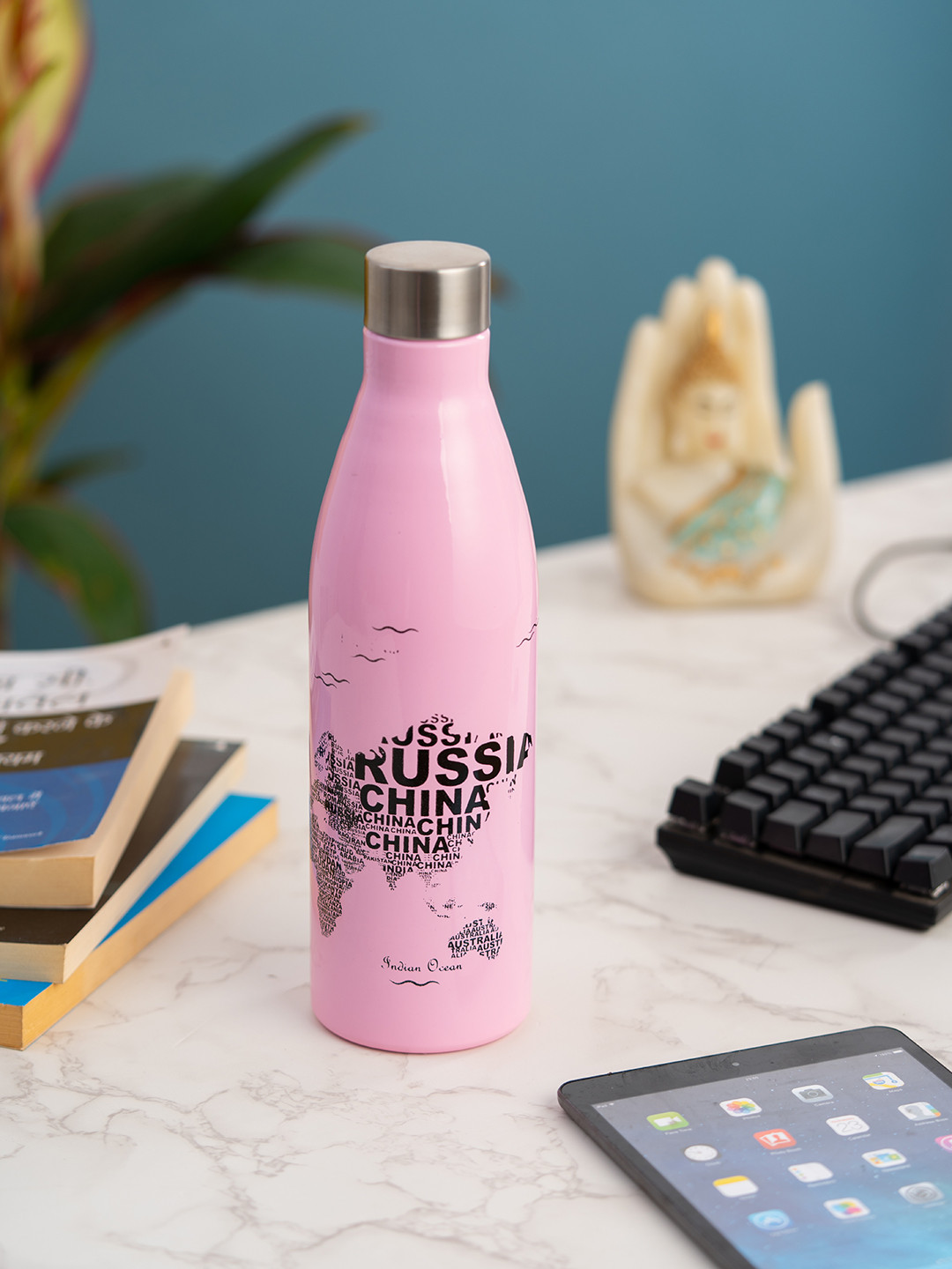 CLAY CRAFT Vacbott Pink Typography Stainless Steel Spill Proof Water Bottle - 1.1L