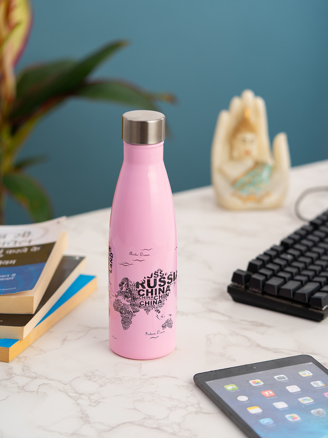 CLAY CRAFT Vacbott Pink Typography Stainless Steel Spill Proof Water Bottle - 750ml
