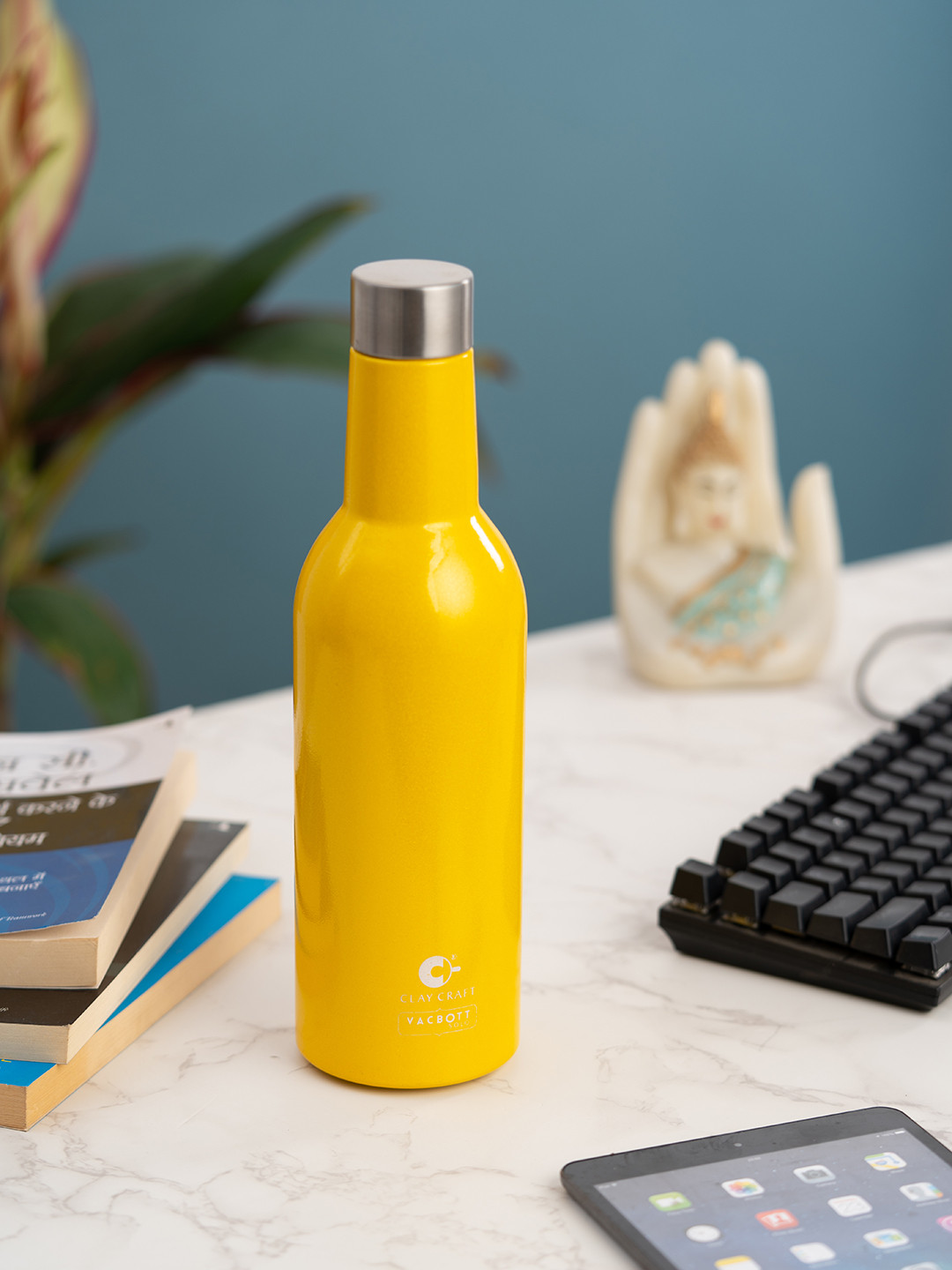 CLAY CRAFT Vacbott Yellow Brand Logo Stainless Steel Spill Proof Water Bottle - 1.1L