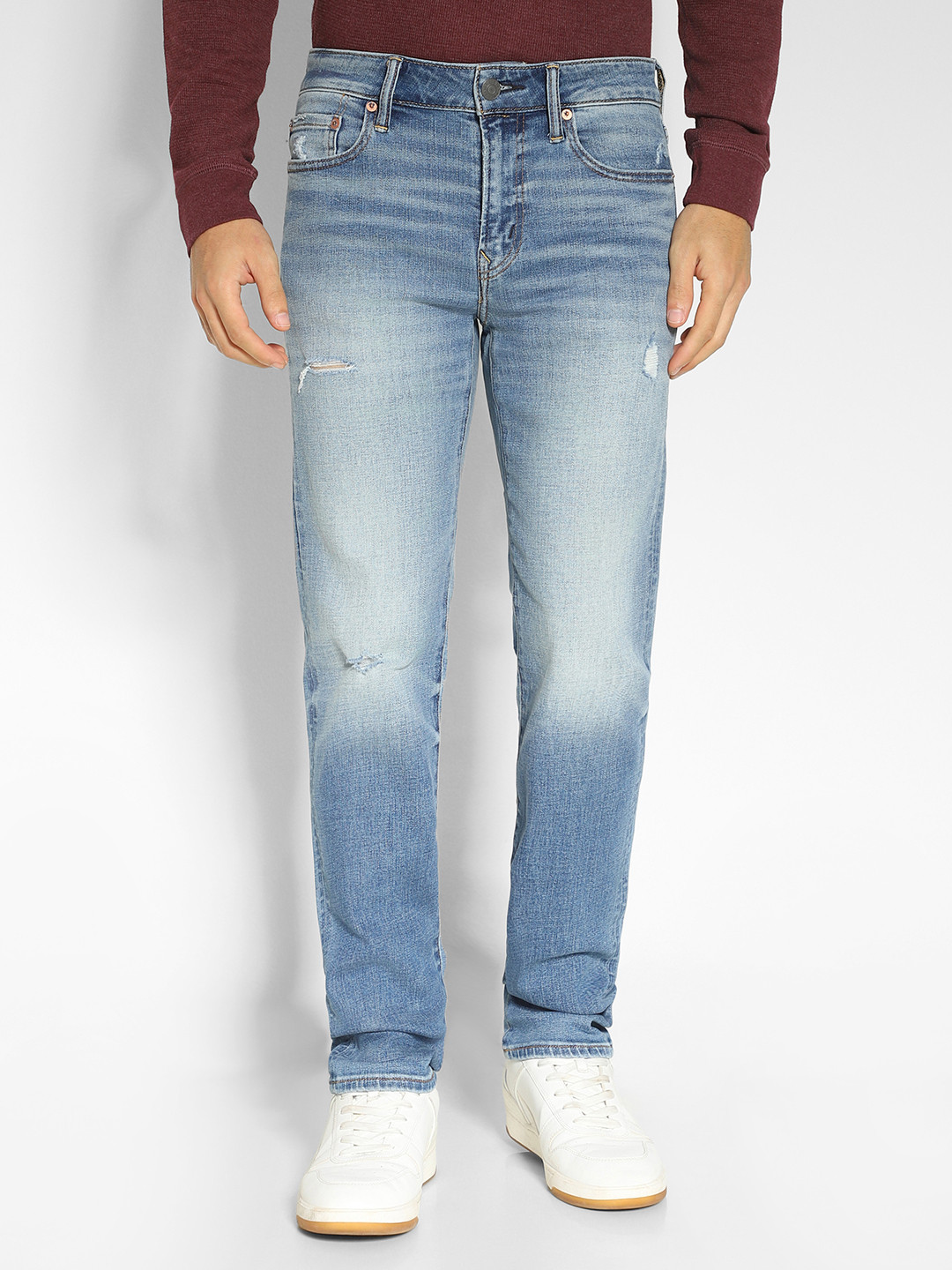 AMERICAN EAGLE OUTFITTERS Men Slim Fit AirFlex+ Mildly Distressed Heavy Fade Jeans