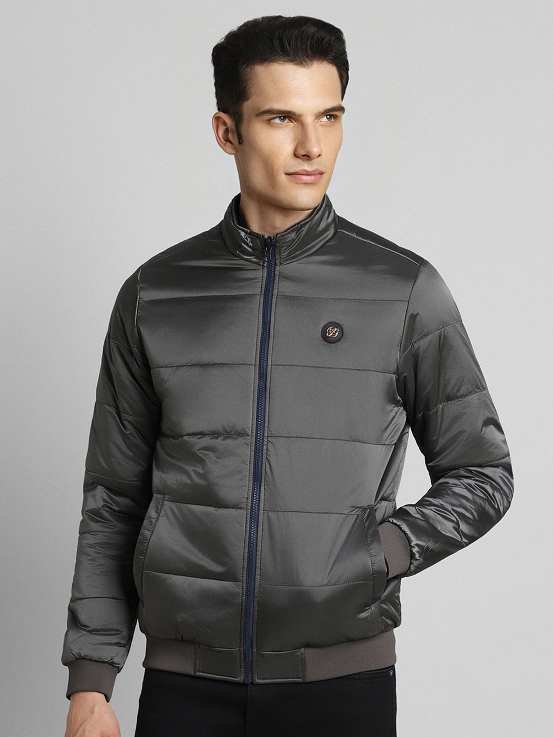 SIMON CARTER LONDON Men Navy Blue Colourblocked Bomber Jacket