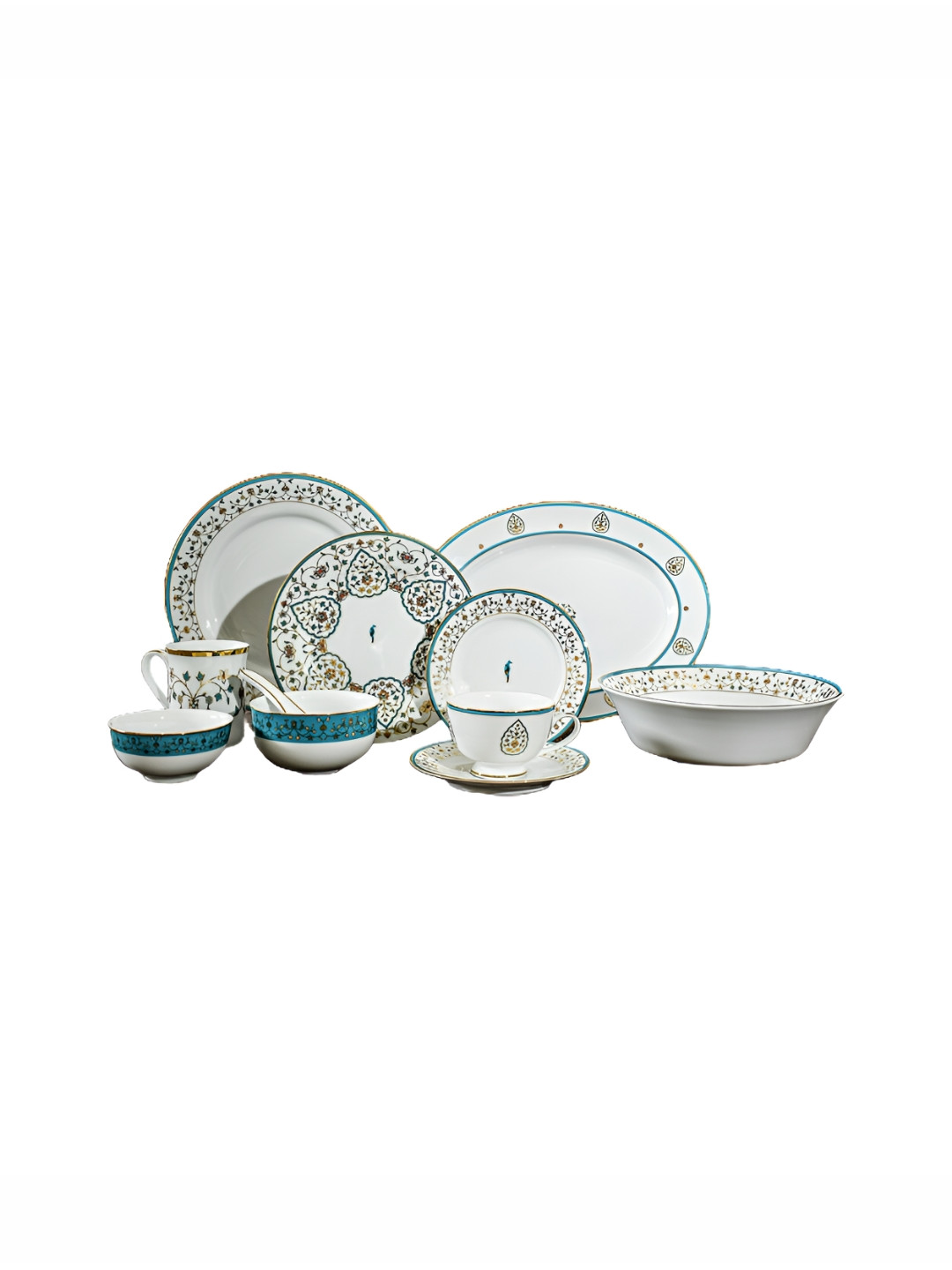 ICHKAN Mavi Blue Floral Porcelain 21 Piece Dinner Set