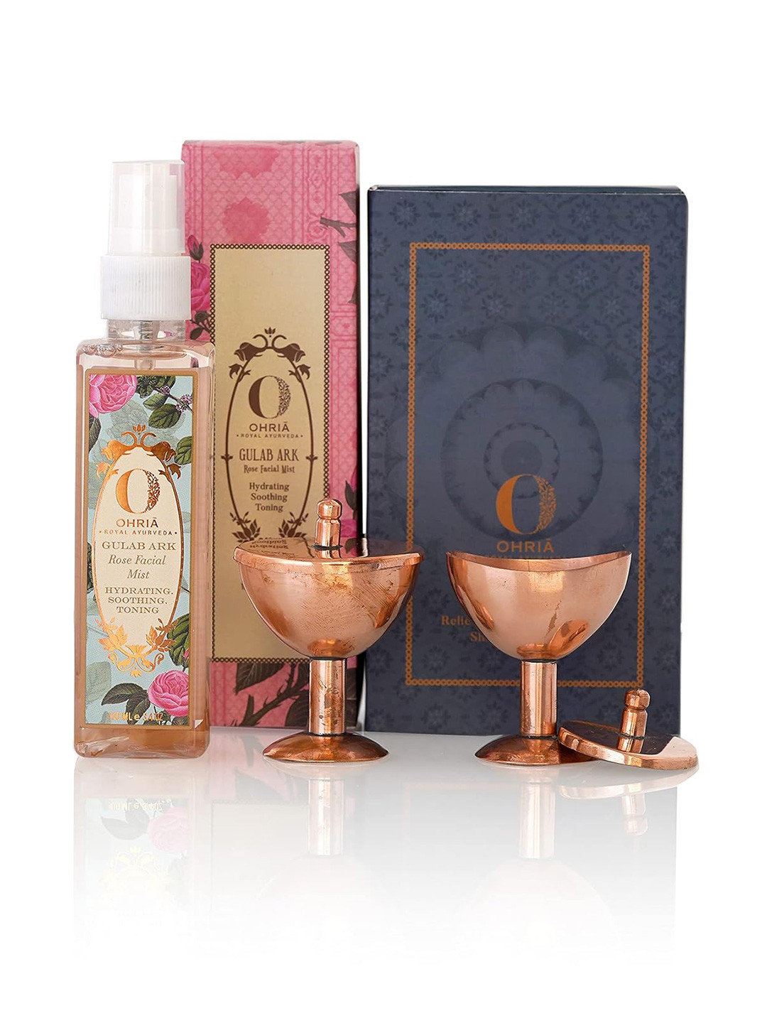 OHRIA AYURVEDA Ayurvedic Eye & Skin Ritual Copper Eye Wash Cups & Rose Mist