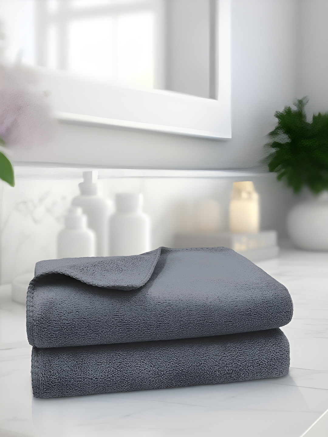 Sassoon Grey 2 Pieces 450 GSM Microfiber Anti-Bacterial Hand Towels