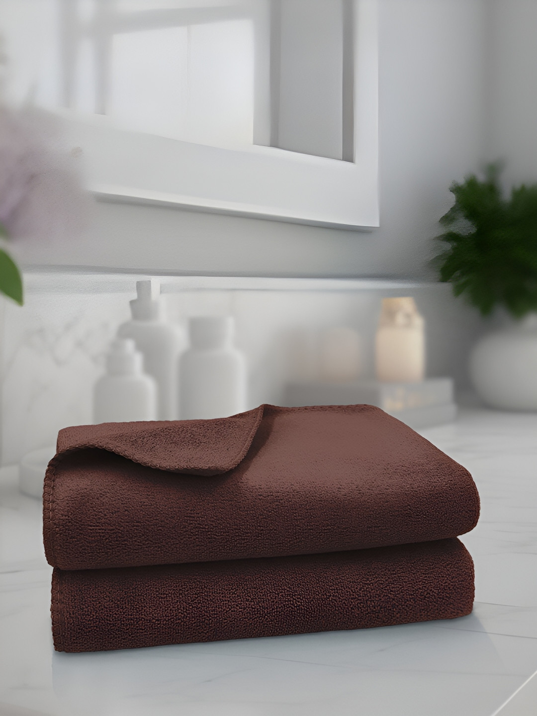 Sassoon Coffee Brown 2 Pieces Microfiber Soft & Absorbent Hand Towels