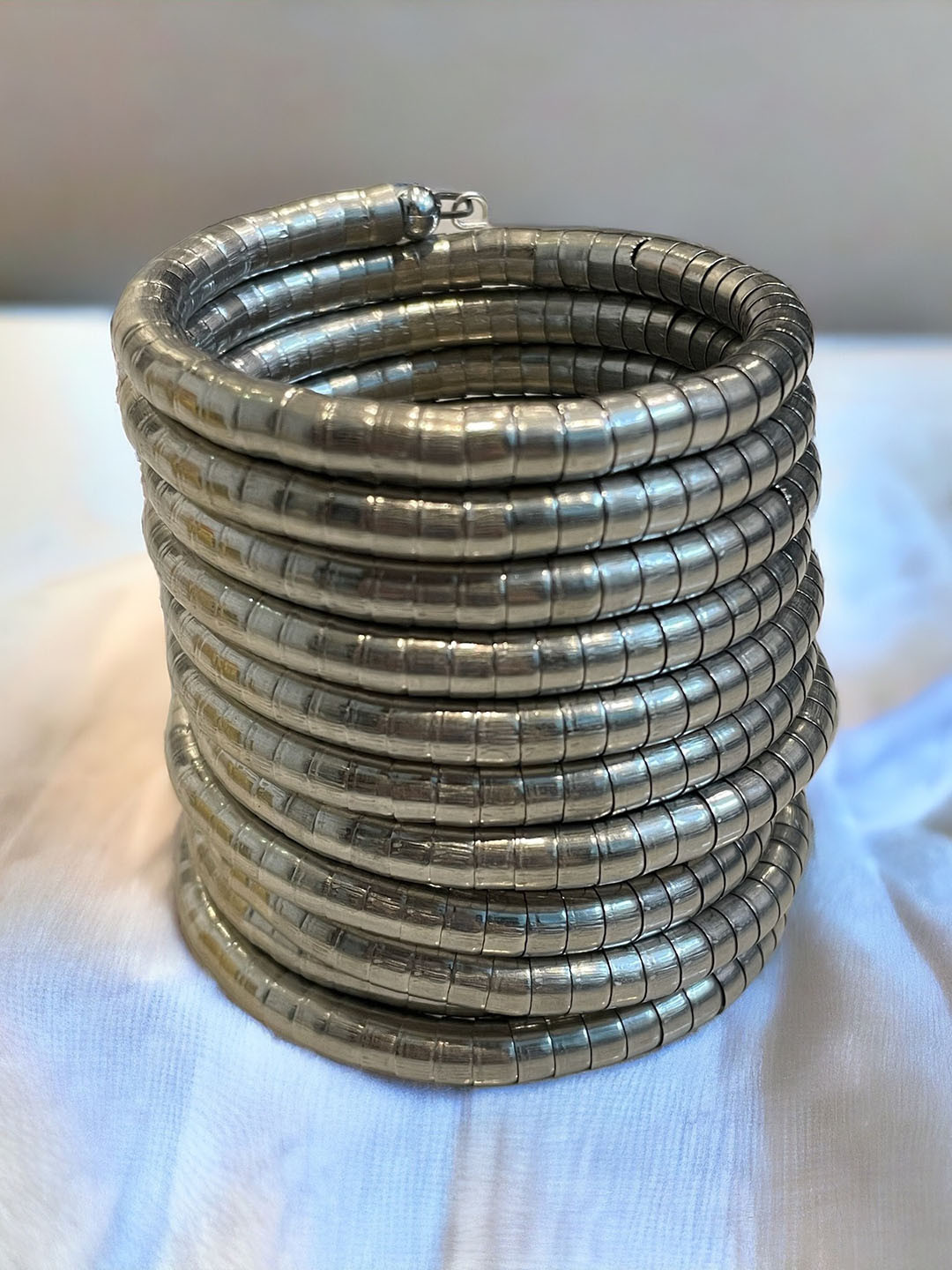 ISHKAARA Brass Silver-Plated Antique Spring Cuff Bracelet