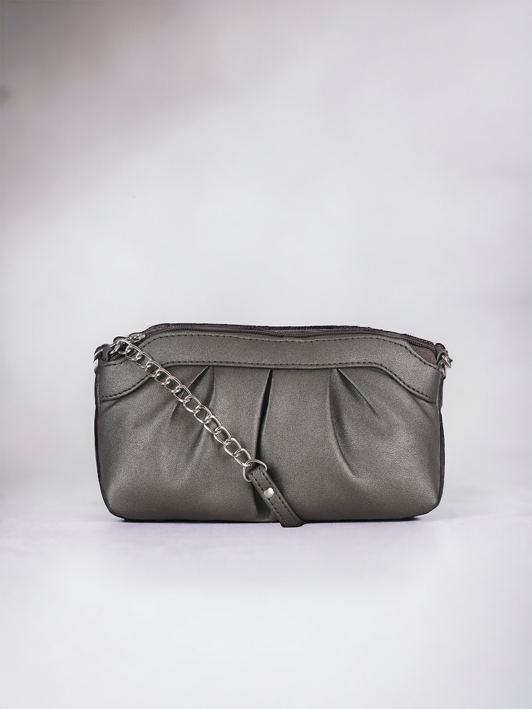 DressBerry Silver-Toned Pleated Swagger Sling Bag