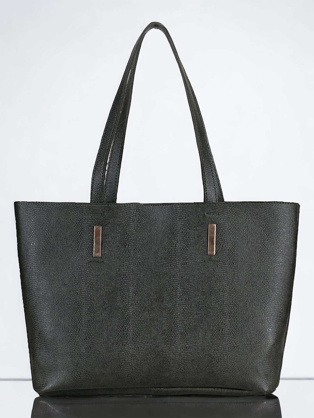 DressBerry Green Textured Shopper Handheld Bag
