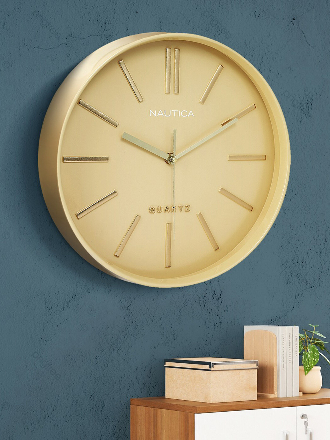 Nautica Modern Beige Plastic Silent Clock Round Battery Analogue Wall Clock-31cm