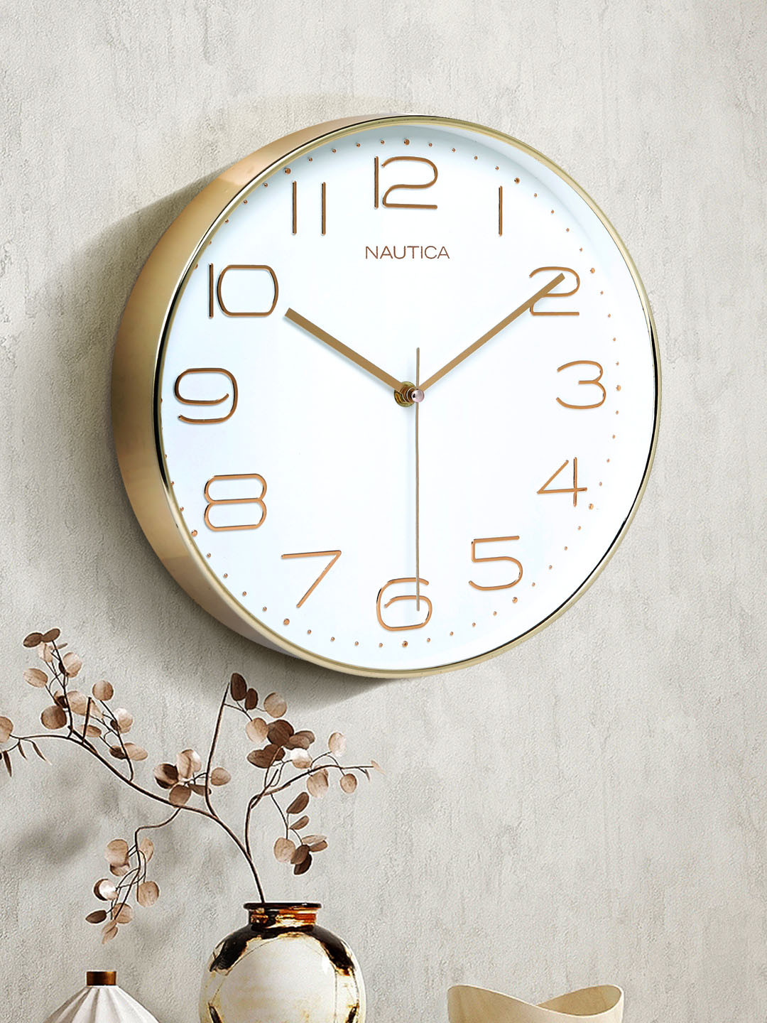 Nautica Modern White Plastic Silent Clock Round Battery Analogue Wall Clock-30cm