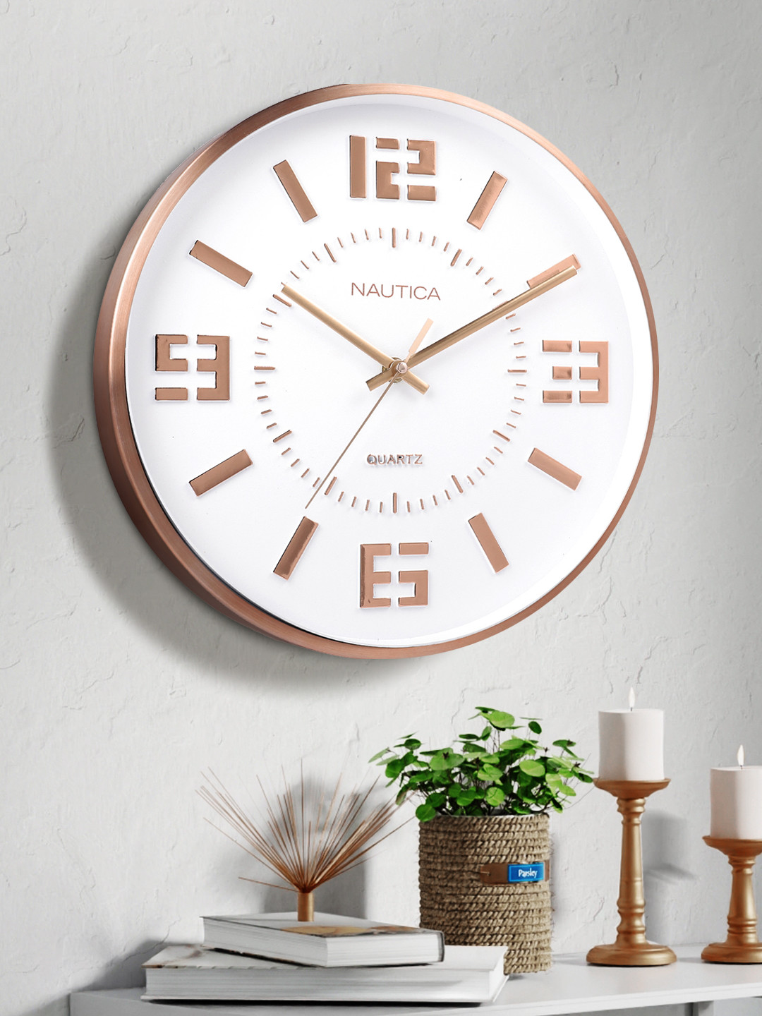 Nautica Premium White Metal Silent Clock Round Battery Analogue Wall Clock-30cm