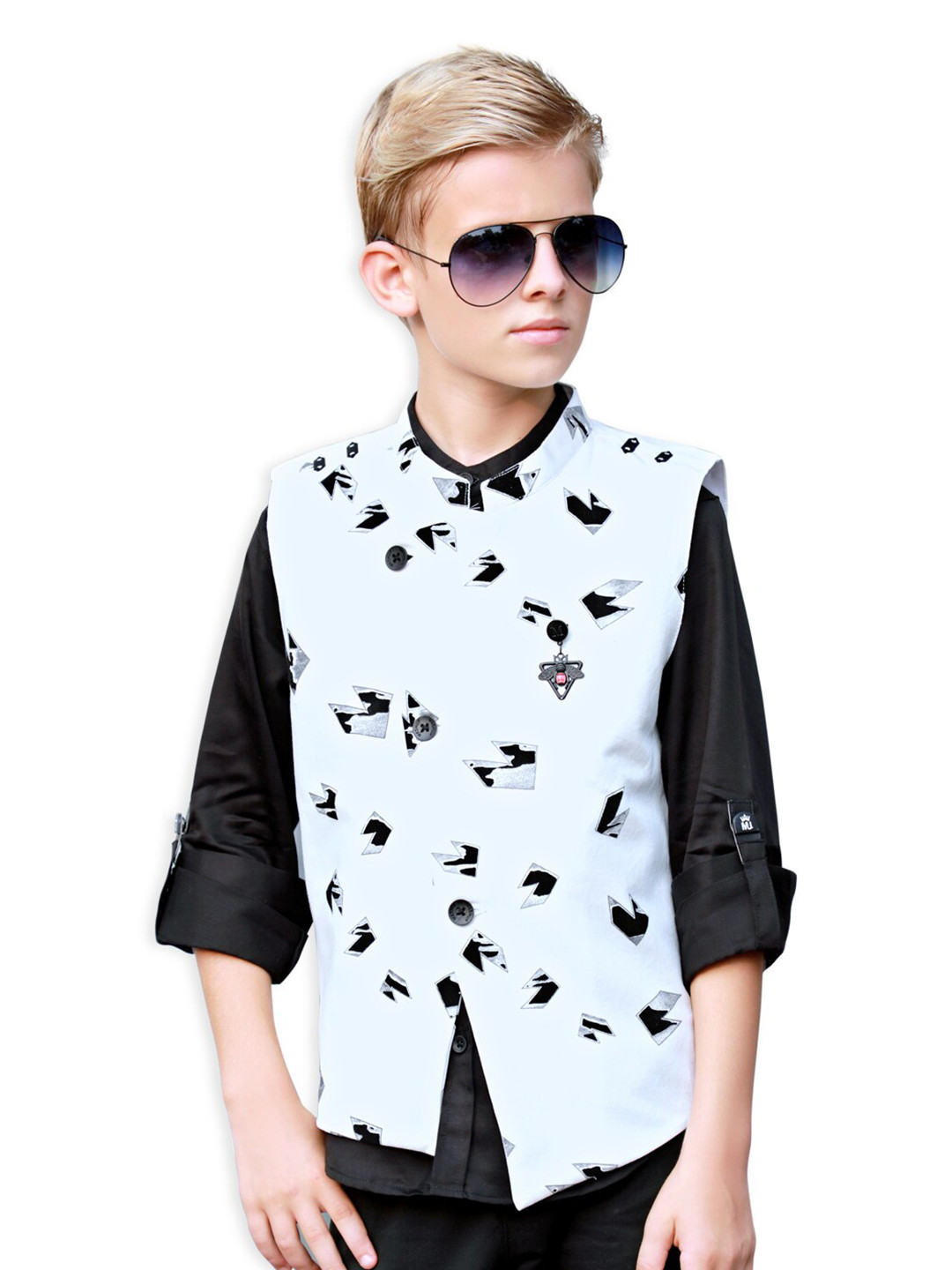 BAESD Boys Casual Shirt With Printed Nehru Jacket