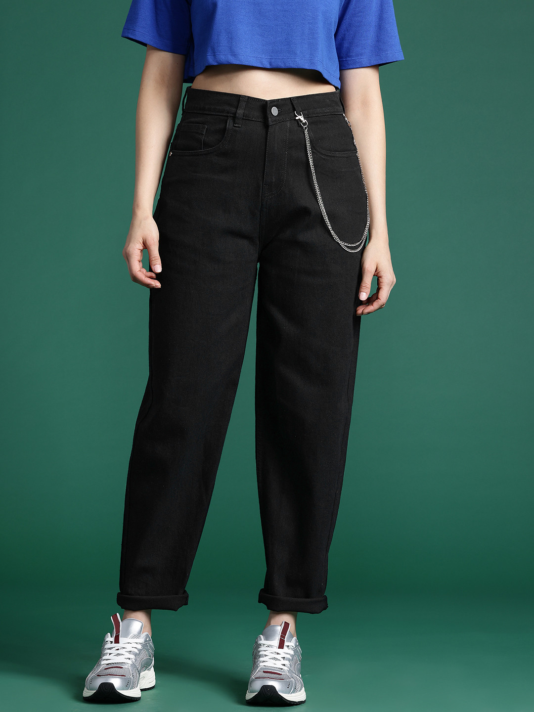 DressBerry Women High-Rise Stretchable Slouchy Fit Jeans with Detachable Chain