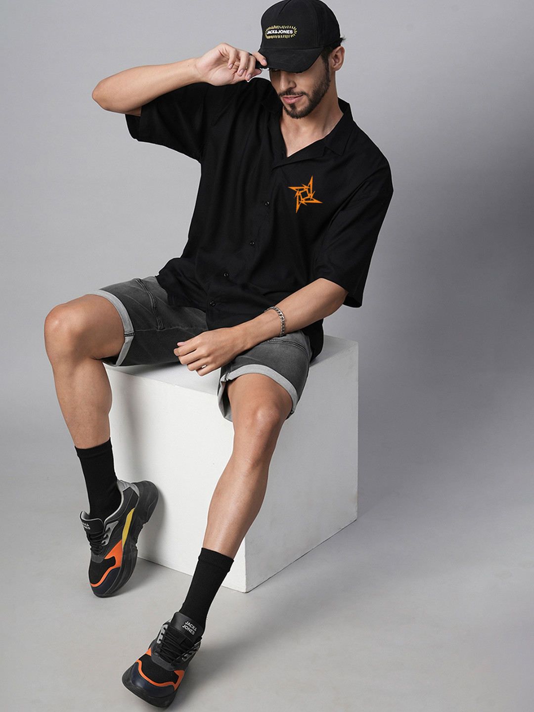 PRONK Relaxed Graphic Printed Cuban Collar Metallica Rock Fluidic Oversized Casual Shirt