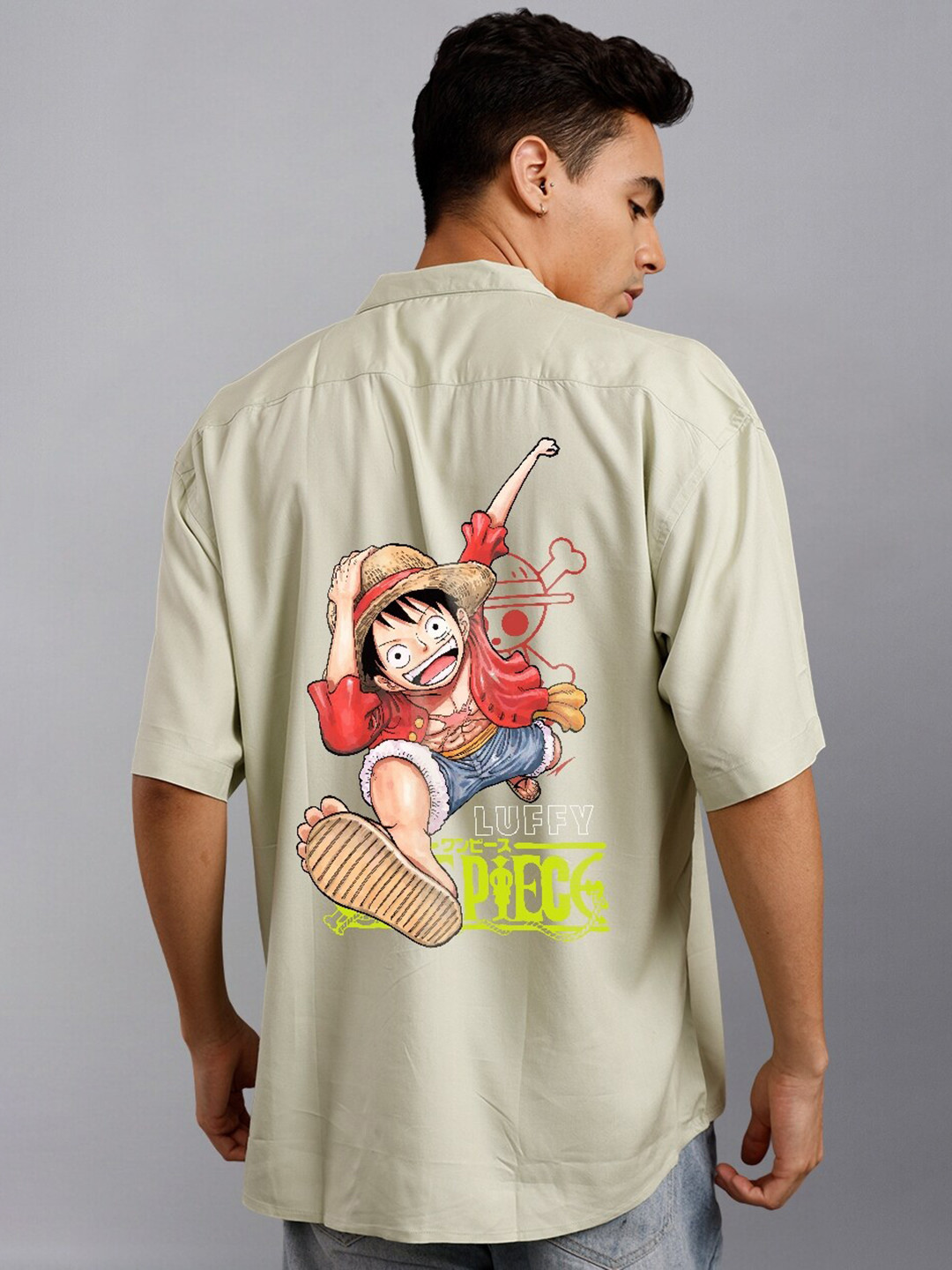 PRONK Relaxed Luffy Printed Cuban Collar Casual Shirt