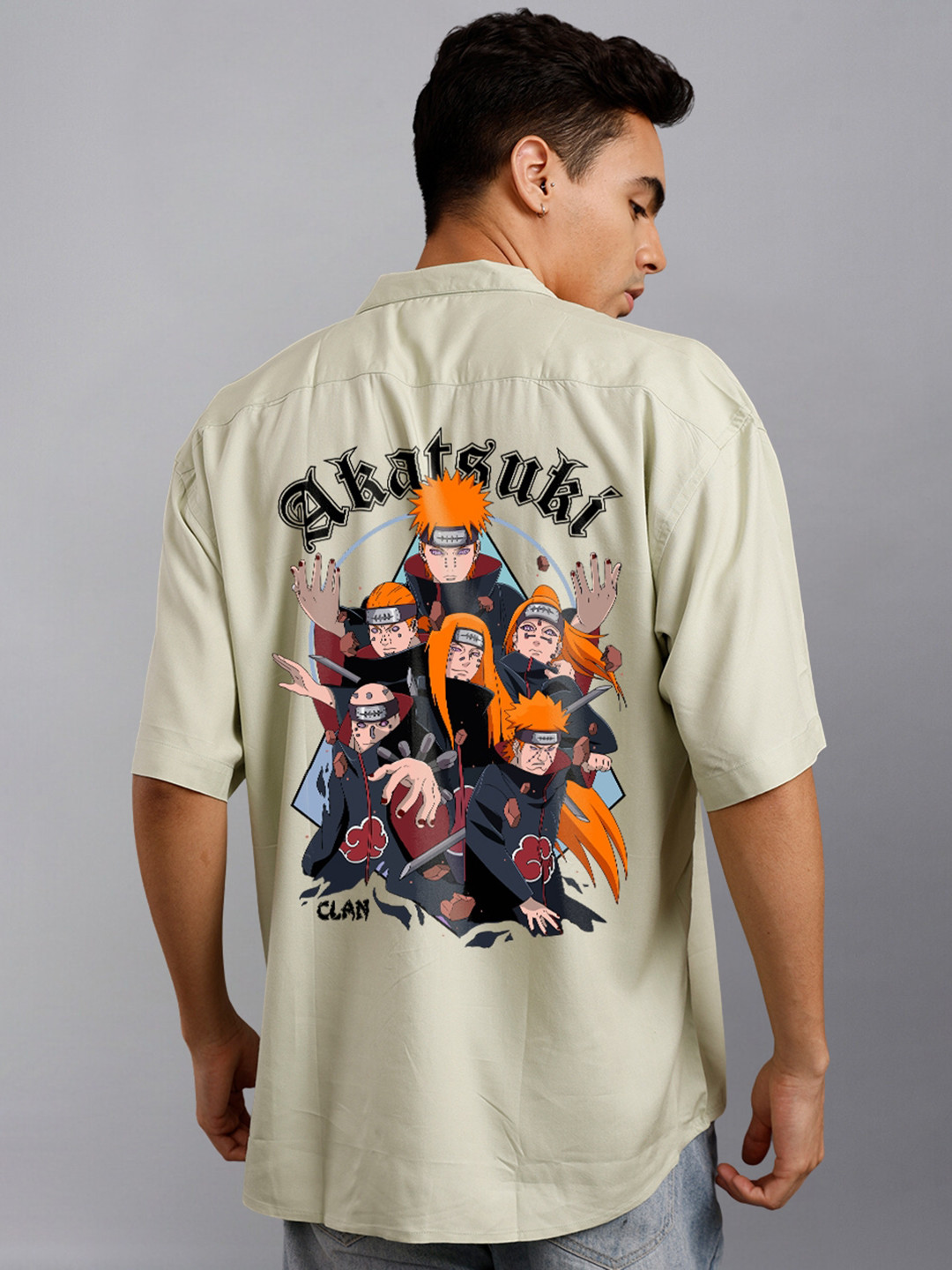 PRONK Relaxed Akatsuki Clan Printed Cuban Collar Oversized Casual Shirt