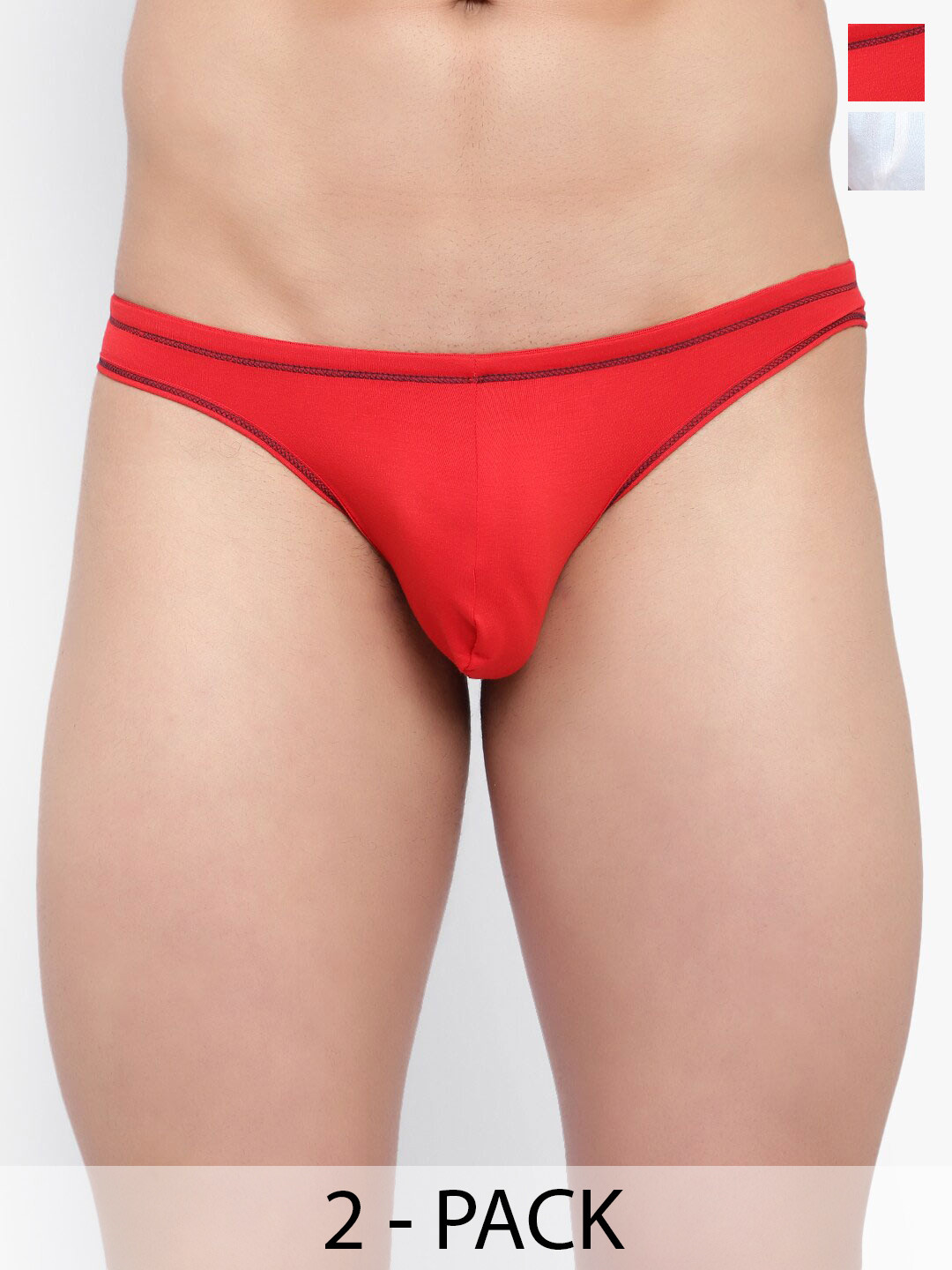 Bruchi CLUB Pack Of 2 Low-Rise Anti-Bacterial Bikini Briefs BRC-ML-FOXY-314-WH-RD-2C-S