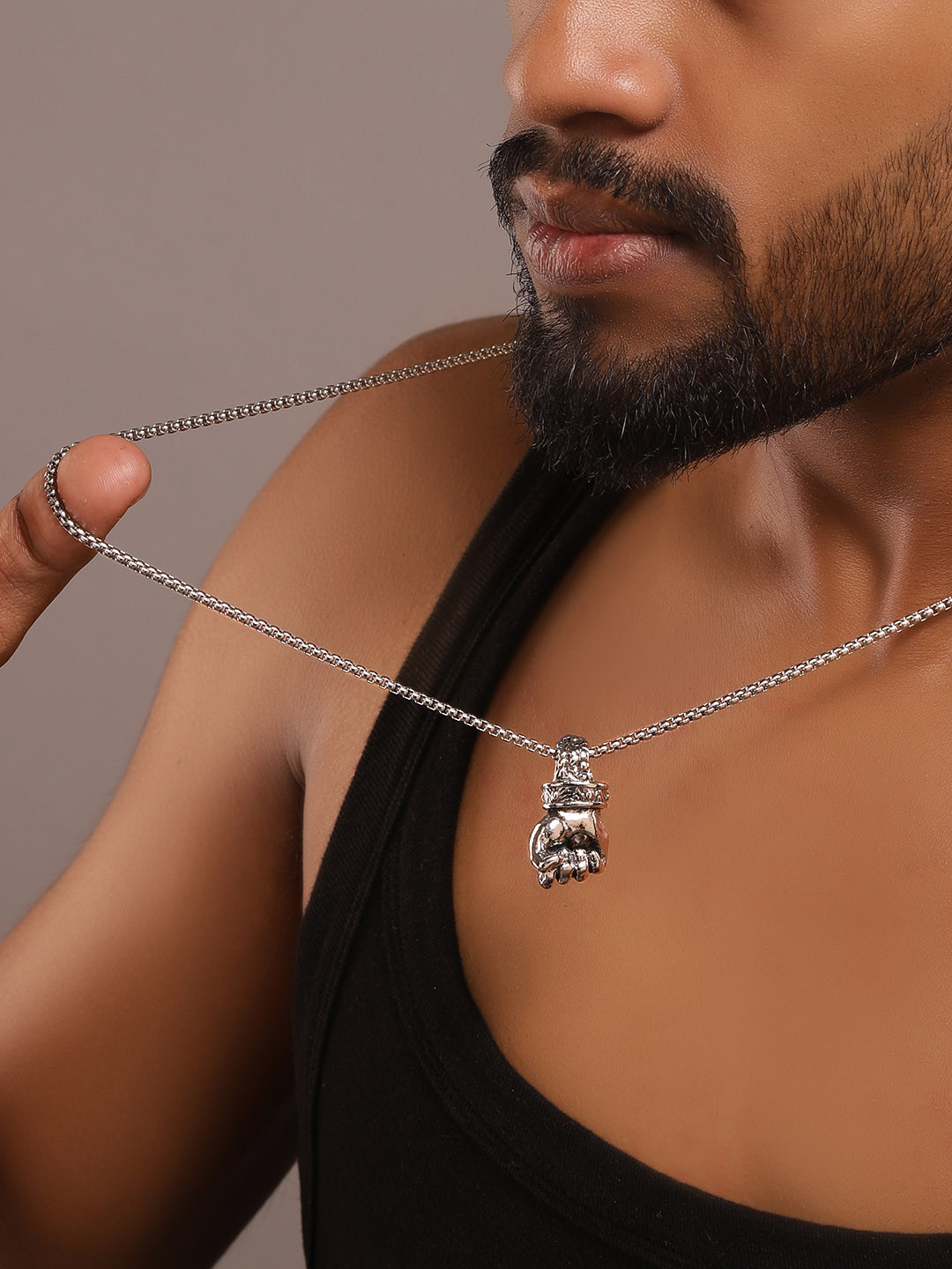 Roadster Silver-Plated Fist Hand Pendant & Chain