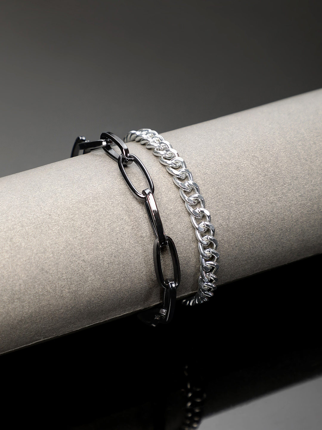 The Roadster Lifestyle Co. Men Set Of 2 Brass Rhodium-Plated Link Bracelets