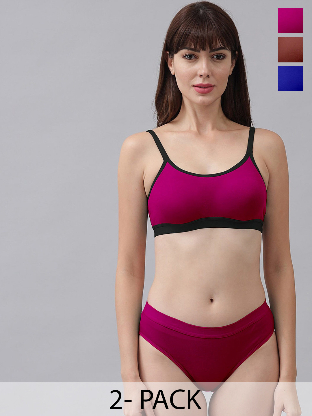 AROUSY Pack Of 3 Cotton Lingerie Set AR_C_CNORA_Pink,Maroon,Blue_30